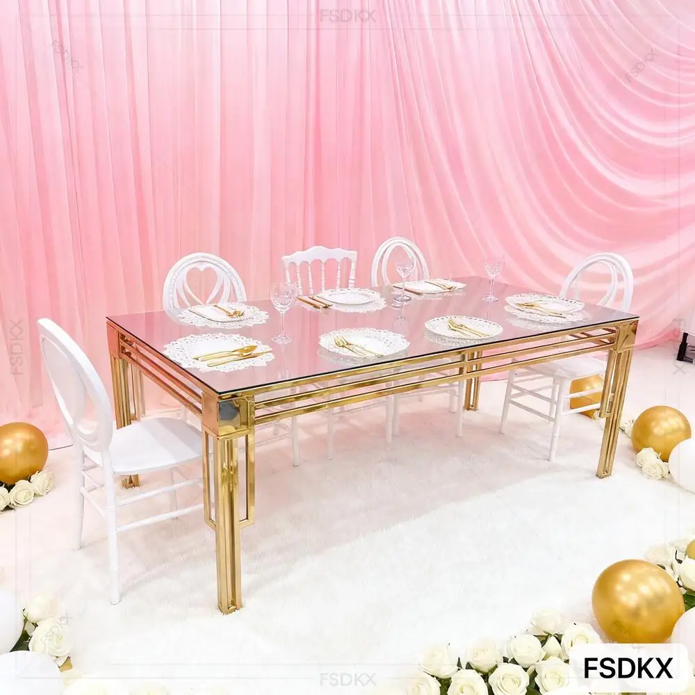

FSDKX Wholesale Luxury Stainless Steel Wedding Dining Tables Hotel Banquet Event Furniture with Designs for Weddings Events