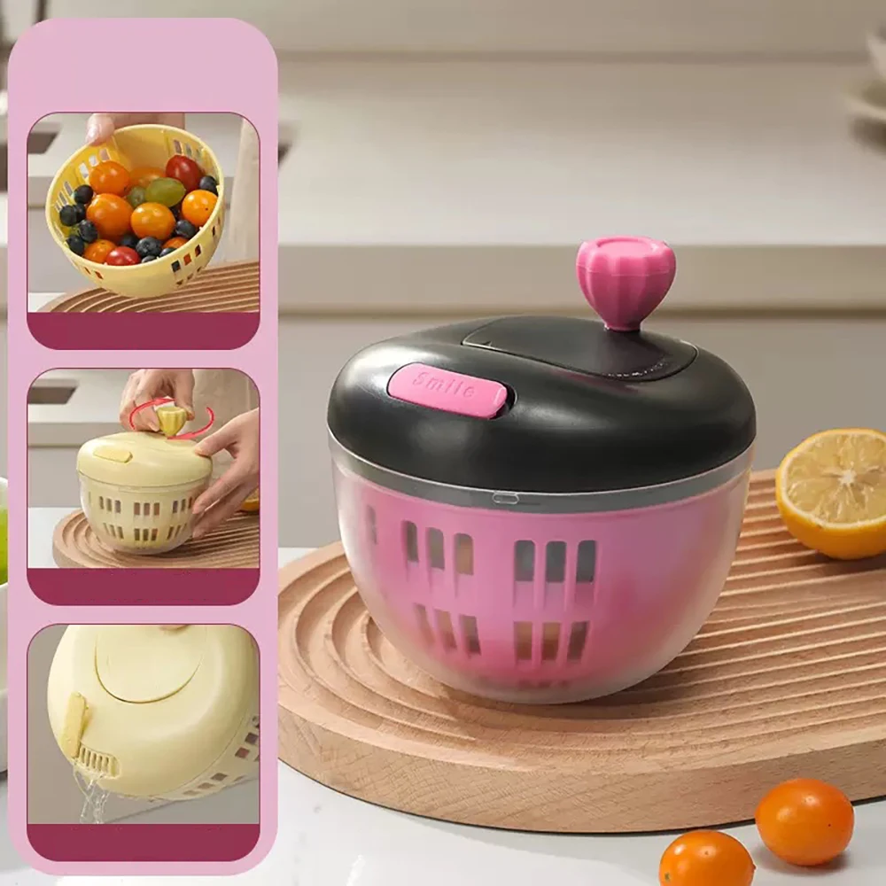 Double-Layer Fruit Vegetable Drain Basket with Lid Multifunctional Fruit Spinner Dehydrator Kitchen Colander Strainer Basin