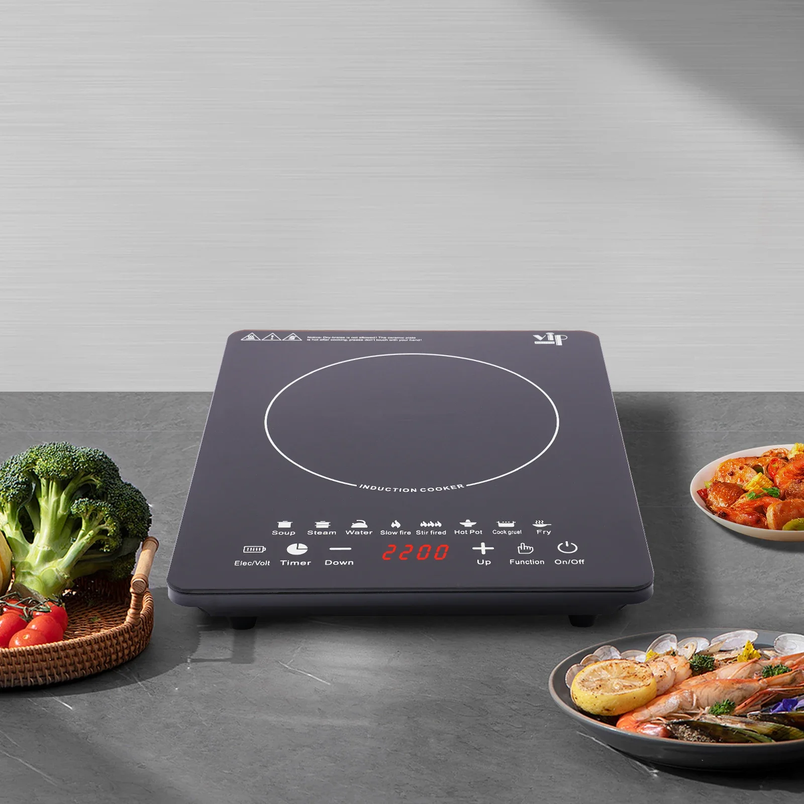 موقد حثي محمول قابل للتعديل 2200 وات موقد كهربائي يعمل بالحث مع لوحة لمس 8 برامج محددة مسبقًا للطهي