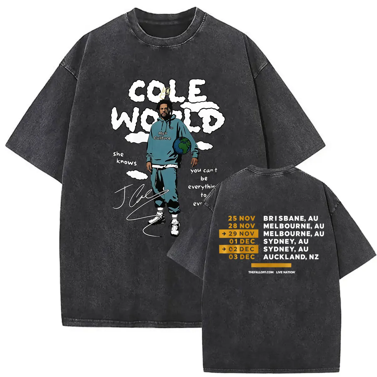 Rapper J.Cole The Fall Off Tour 2026 Vintage Washed T-Shirt Herren Hip-Hop Gothic Mode Kurzarm-T-Shirt Unisex Streetwear – Detail 5