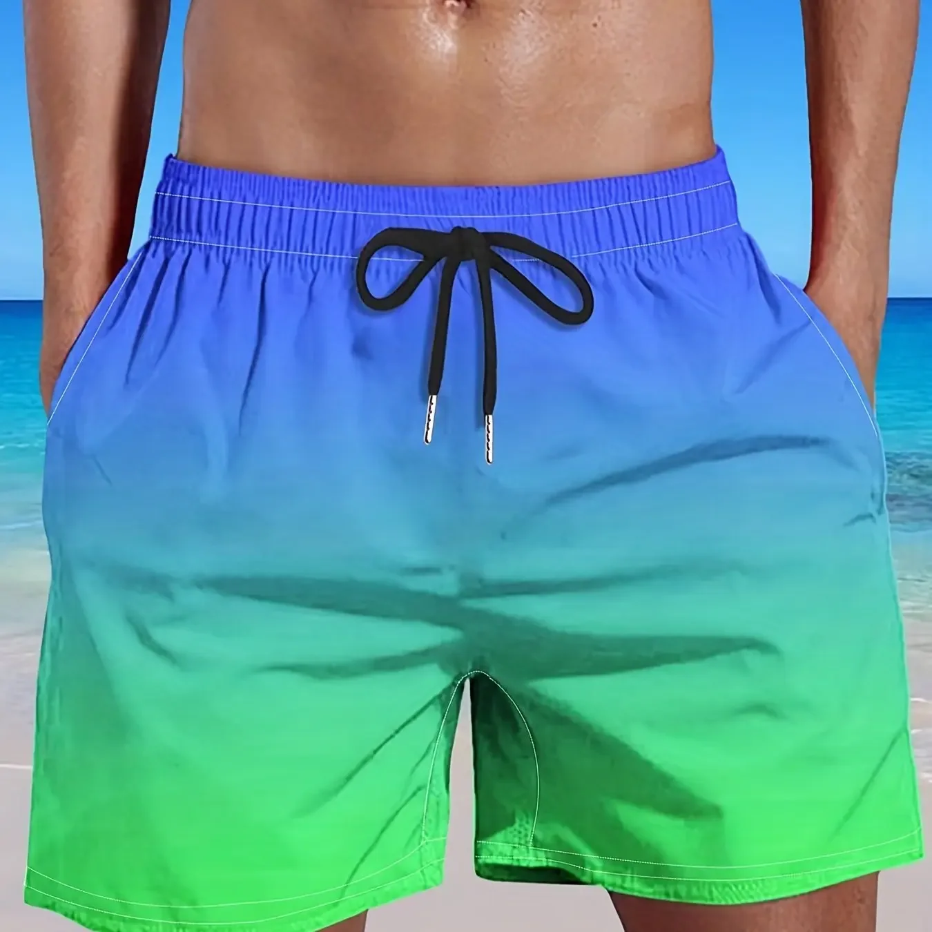 Men\'s Plus Size Gradient Color Shorts Beach Pants Holiday Shorts Elastic Drawstring Sports Gym Short Pants Summer Beach Shorts