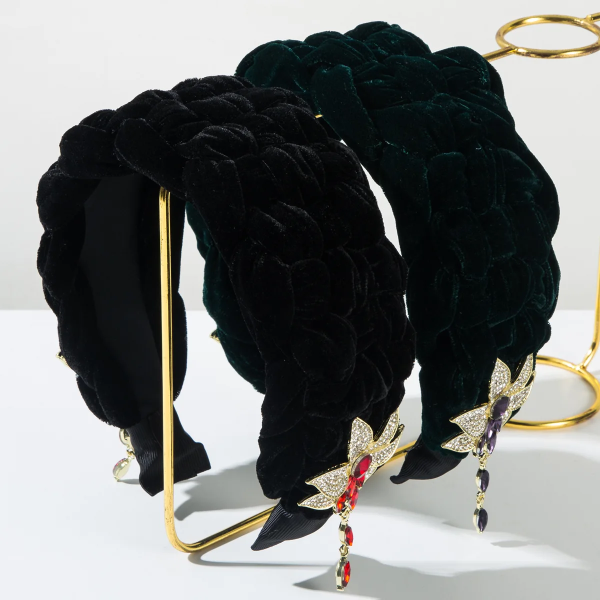 

Internet celebrities popular flannel twist knot headband women's diamond fringed flowers shiny light luxury headband temperament