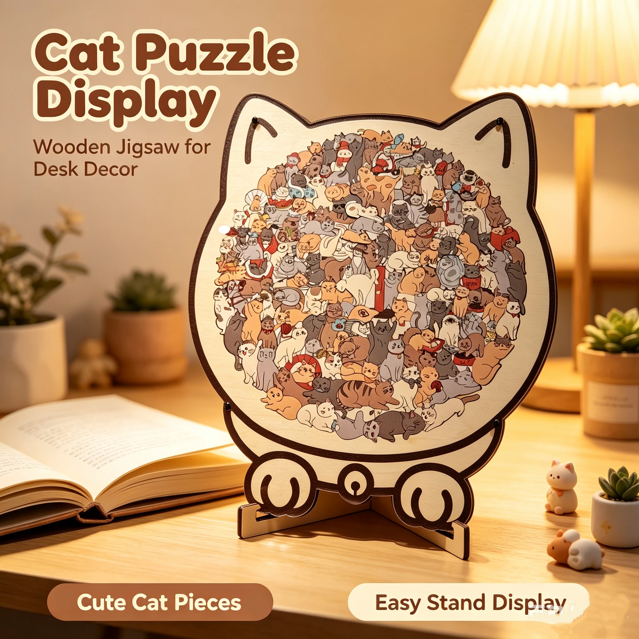 Colorful Wooden Cat Puzzle, Unique Animal Shape Jigsaw Puzzle For Home Decor, Fun Educational Toys For Kids & Adults