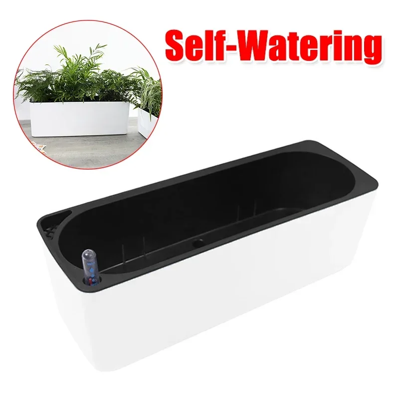 

Rectangular Self Watering Planter Flower Pot with Water Level Indicator Large Bonsai Planting Container for Home Garden Office