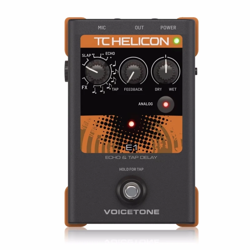 TC-Helicon VoiceTone E1 Guitar Effect Pedal 13 wicked delay styles  high-quality, low-noise mic preamp for pristine vocals