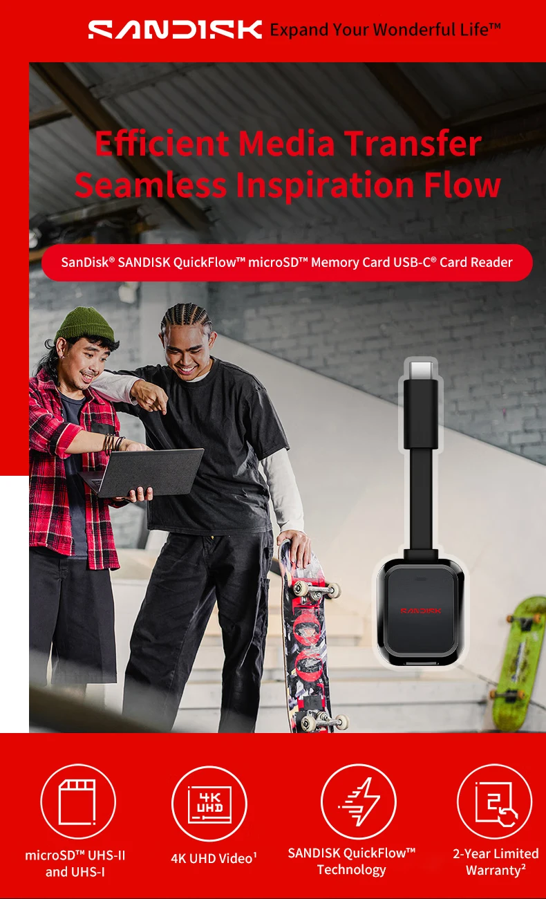 SanDisk QuickFlow microSD-Kartenleser B751 USB-C 3.2 Gen 1 250MB/s Lesegeschwindigkeit 170MB/s Schreibgeschwindigkeit für UHS-I UHS-II microSDHC microSDXC – Detail 1
