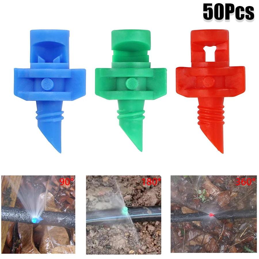 50Pcs 90-360 Degree Refraction Nozzle Sprinkler Head Agriculture Garden Irrigation Plant Spray Nozzle Misting for Greenhouse