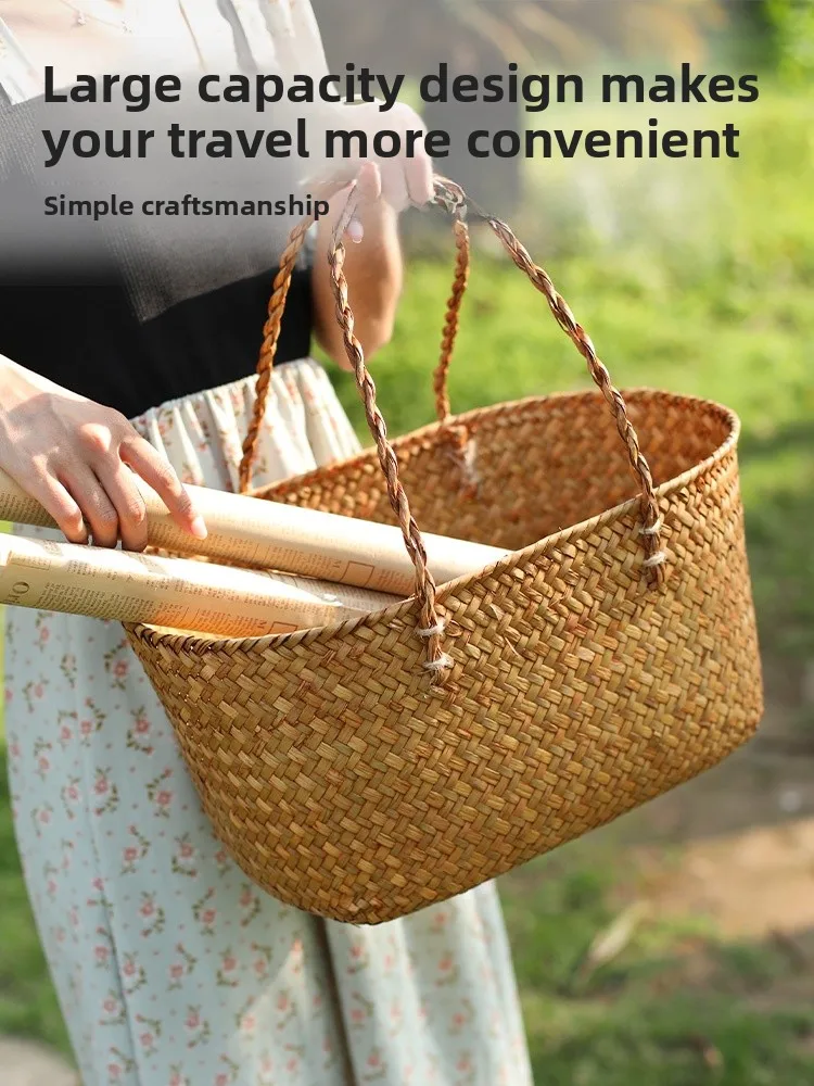 Large Creative Handwoven St op Basket Pet Carrier Outdoor Picnic Basket Vegetable Bung Basket Home Storage Caddy