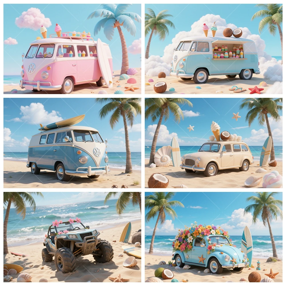 

Ice Cream Shop Summer Background Tropical Hawaiian Beach Ocean Surfboard Ocean Aloha Party Decor Backdrop Photography Props