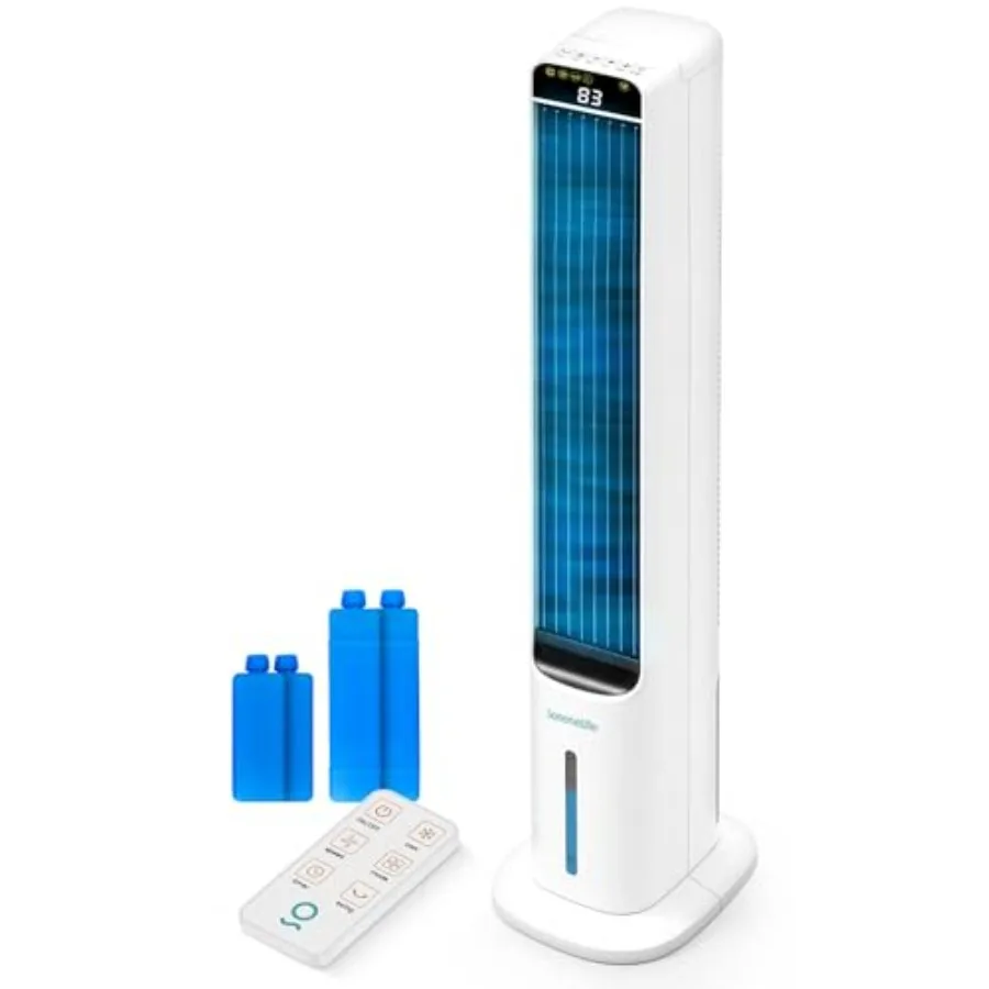 Portable Evaporative Air Cooler Tower with 5L Tank 4 Ice Boxes 3 Speeds Quiet Operation Oscillation for Home Office Bedroom Whi