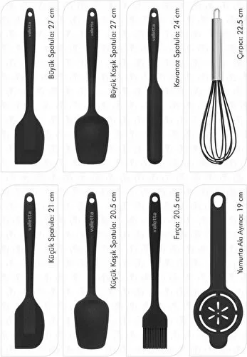 Drongo Heat Resistant Fireproof Non-stick Silicone Spatula Set 8 Pieces Black