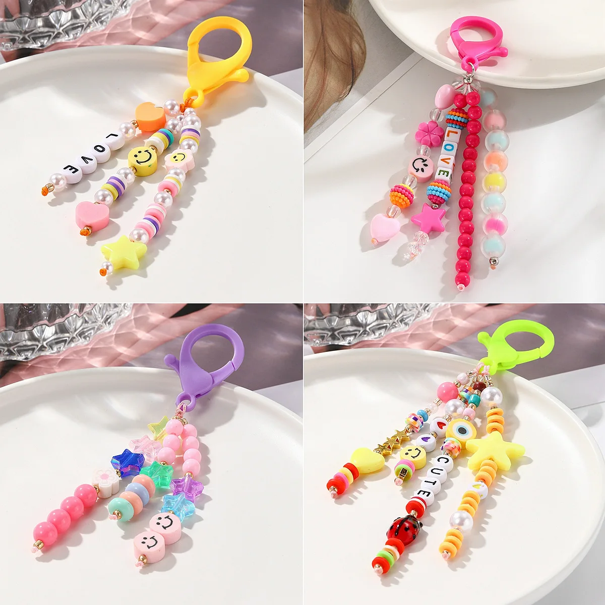 Kid Children Backpack Bead Keychain Charm Colorful Cute Student School Bag Pendant Letter Keyring Pendant Back To School Gifts