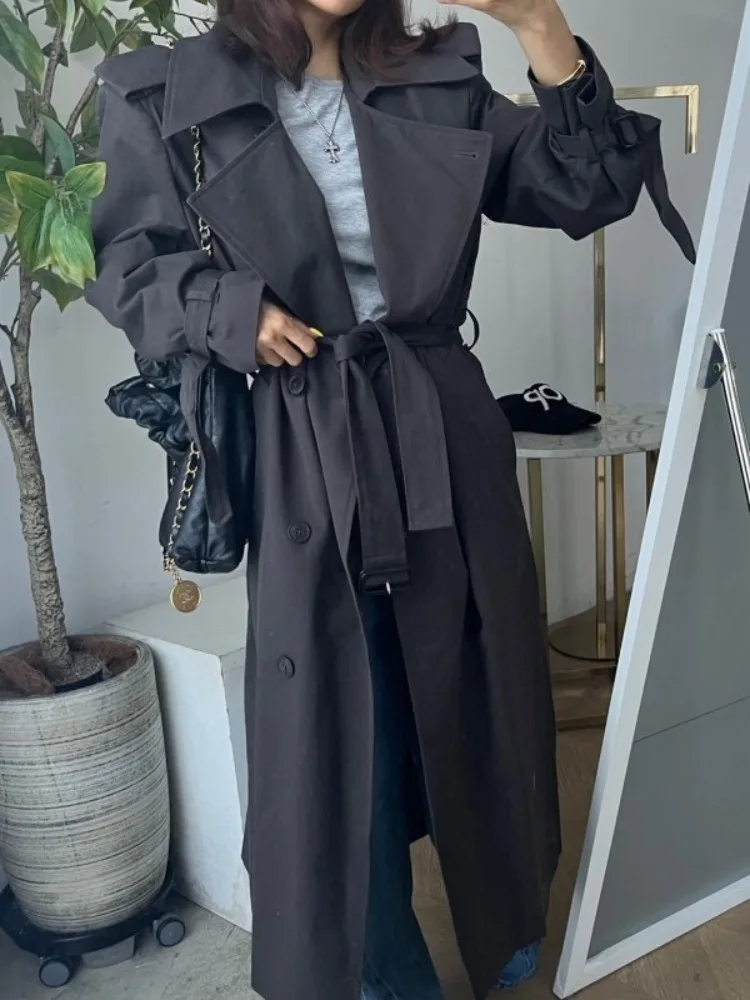 

Faionable Briti Sle женское длинное пальто двубортный дизайн Ele ветровка средней длины повседневная весенне-осенняя верхняя одежда