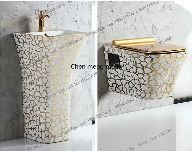 Golden Artistic Wall Hang Toilet Closestool P-Trap Toilet Wash Down Gravity Flushing Artistic Wall Hang Toilet