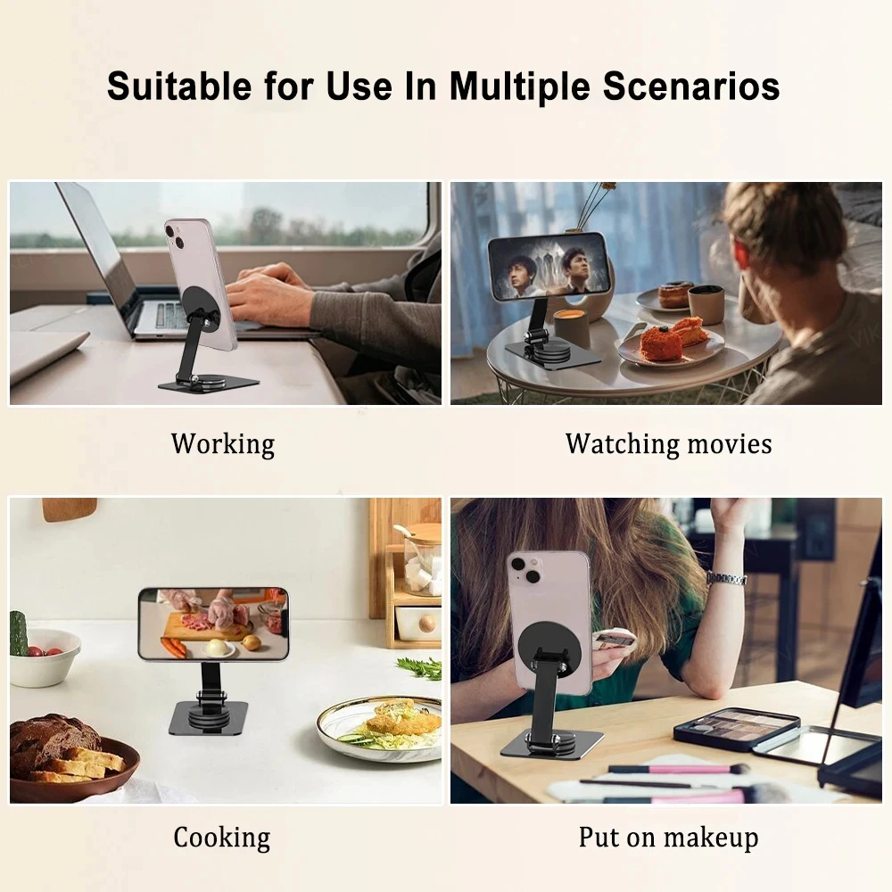 Складной держатель для телефона, настольная магнитная подставка для телефона 360° °   Поворотная настольная подставка для мобильного телефона для iPhone 16, 15, 14, 13, 12 Pro Max, крепление