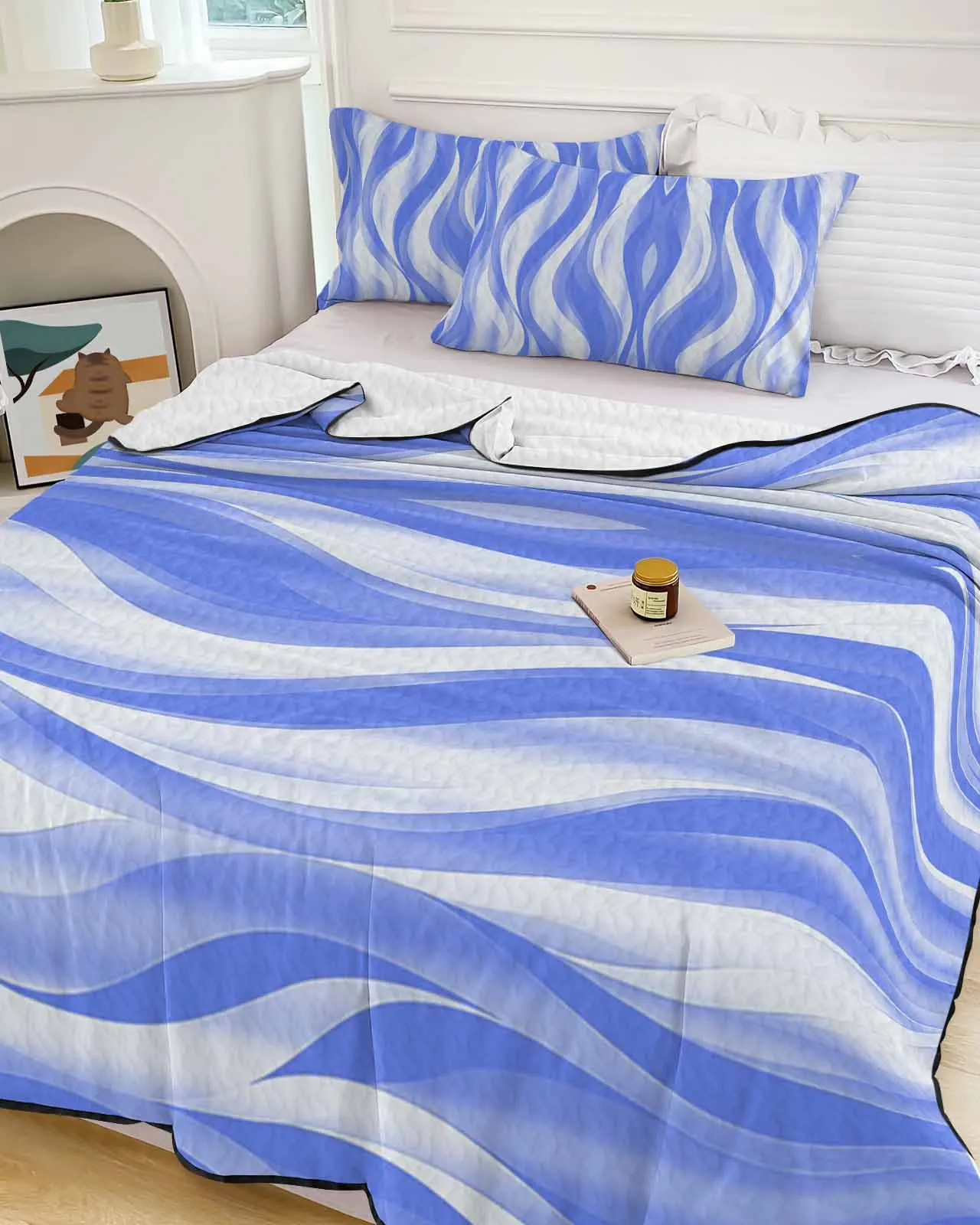 

Abstract Gradient Line Light Blue Cooling Blankets Air Condition Comforter Lightweight Summer Quilt for Bed Soft Thin Quilt