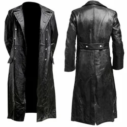 Men Moto Coat Faux Leather Black PU Large Size Double Breasted Lapel Jacket Loose Long Sleeve Autumn Winter Clothing