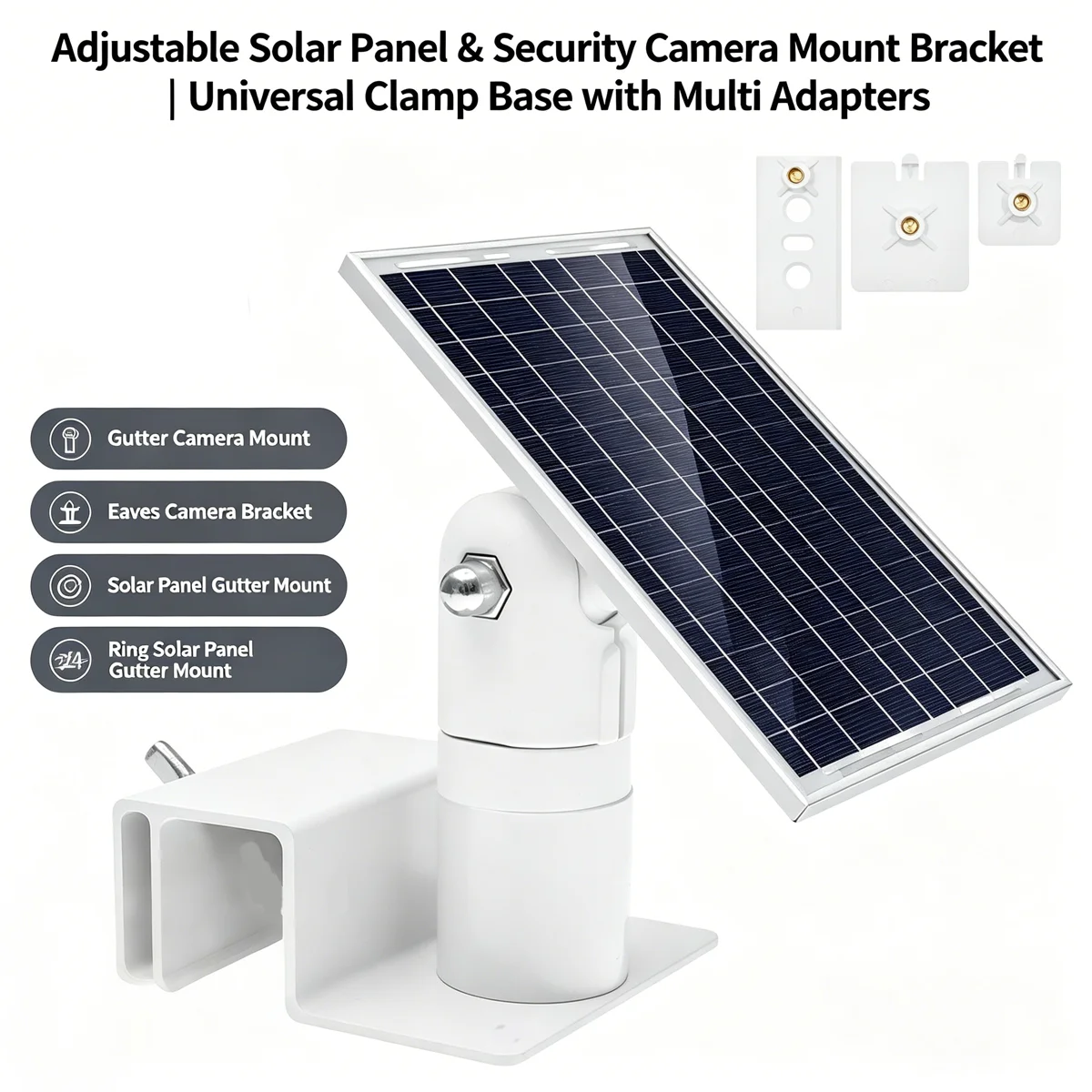 No Drill Gutter Mount Bracket for Ring Solar Panel Stick Up Cam Spotlight Plus Pro Weatherproof 360° Adjustable Camera Holder