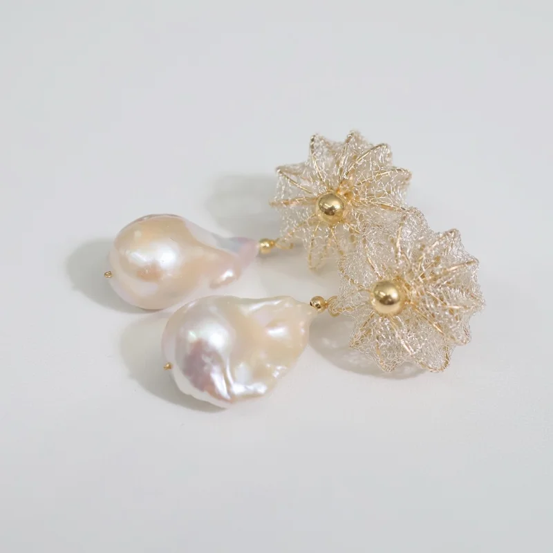 

SGARIT 14k Filled Gold Earrings Strong Luster Natural Baroque Pearl Pendant Trendy Women's Jewelry Accessories Prevent Allergies