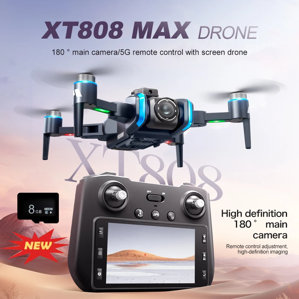 XT808 GPS Rc Drone 5G Professional 8K HD Aerial Dual Camera Omnidirectional Screen Laser Obstacle Avoidance FPV Dron 15000M