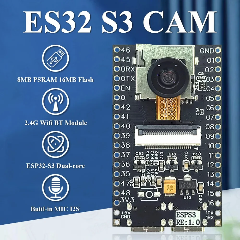 ESP32-S3 Development Board 2.4G Wifi BT Module with MIC OV2640 Camera Module 8MB PSRAM 16MB FLASH NEW ESP32 S3 N16R8 CAM