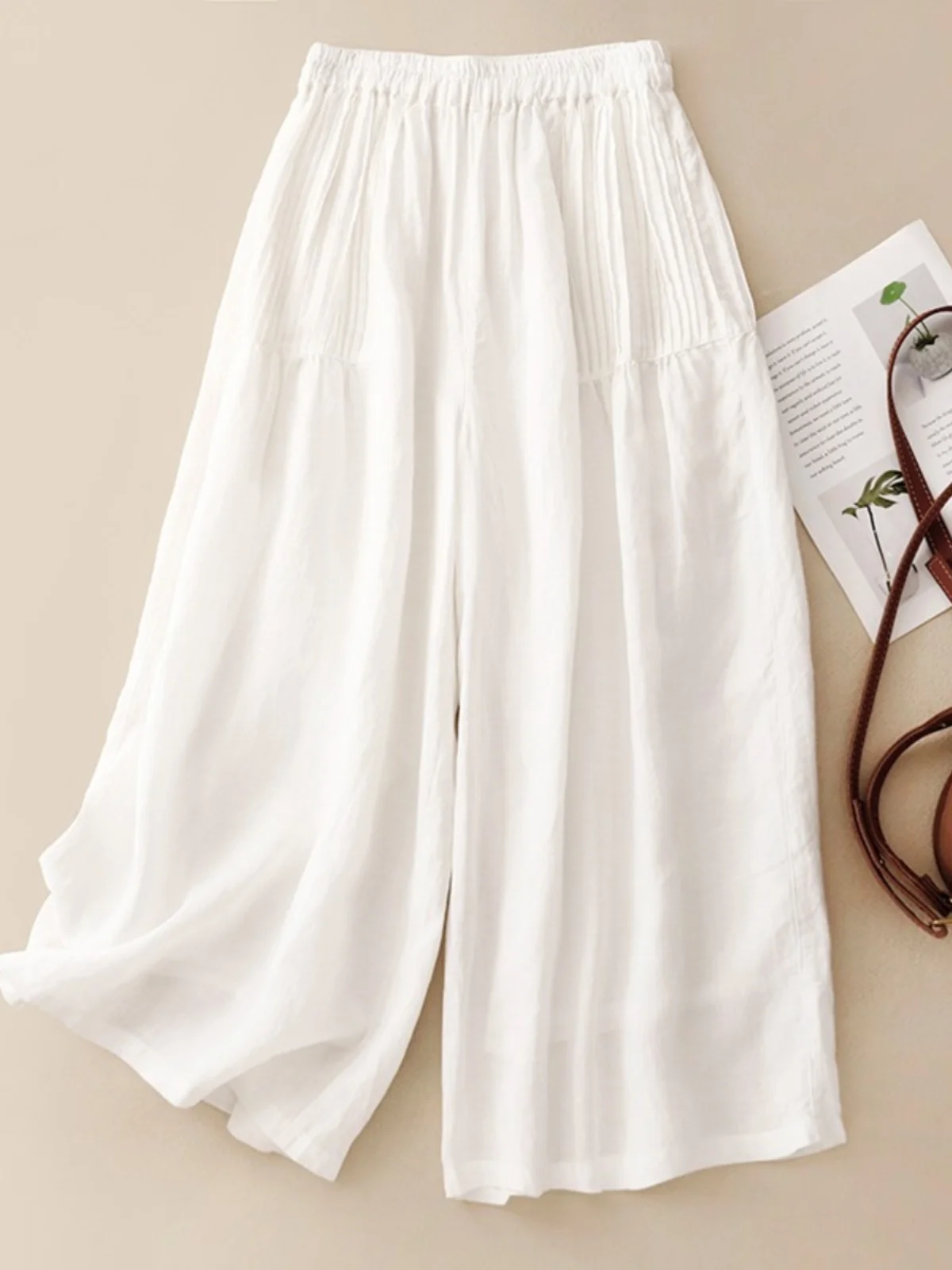 กางเกงกระโปรงทรงขากว้างสไตล์ญี่ปุ่นย้อนยุคสำหรับผู้หญิง ช่วงต้นฤดูใบไม้ร่วง ทรงหลวมสบายๆ จีบแบบพับได้ เอวสูง ดีไซน์ Driftin Nin...