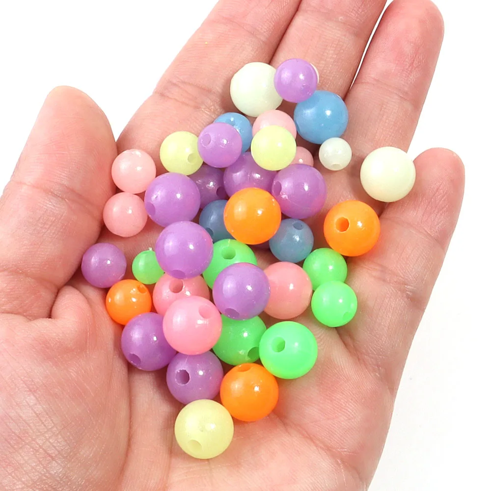 100pcs 6/8/10mm Luminous Round Acrylic Beads Loose Spacer Bead For Jewelry Making Glow In The Dark Fishing DIY Bracelet Necklace
