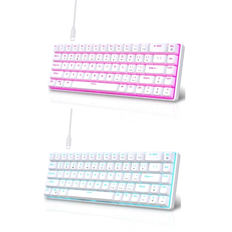 68 Key Gaming Keyboard Double Shot Clicky Switches Two Color Injections LED Dropship