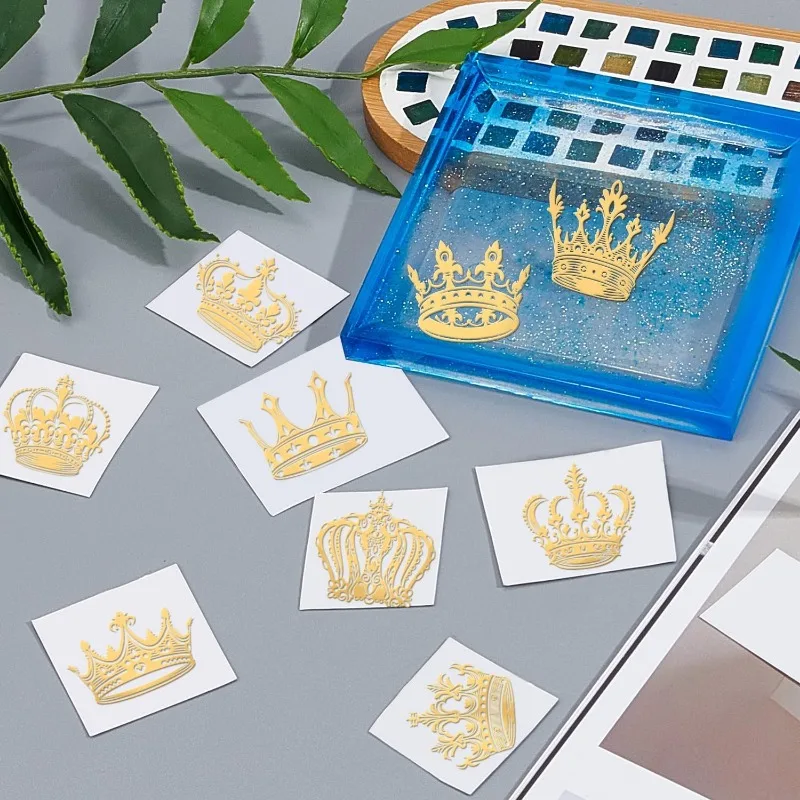 9pcs 1.6x1.6 Inch Crown Pattern Stickers Crown Metal Sticker Self Adhesive Gold Stickers Metal Gold Stickers for Scrapbooks
