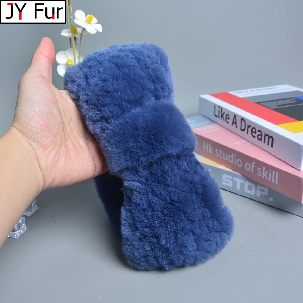 Women\'s luxury winter 100% rex rabbit fur knitted elastic headband high quality real fur hair band Fashion hair accessories