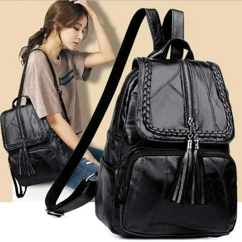 Large Capacity Backpack 2024 New Casual Women's Backpack PU Tassel Fashion Versatile Trendy Bag Student Bag Travel Backpack