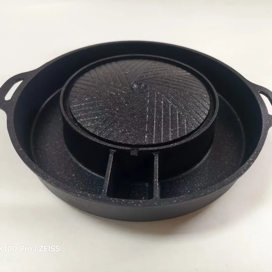 Gas rinse and roast integrated pot multi-functional commercial open flame water fry meat barbecue hot pot non-stick household