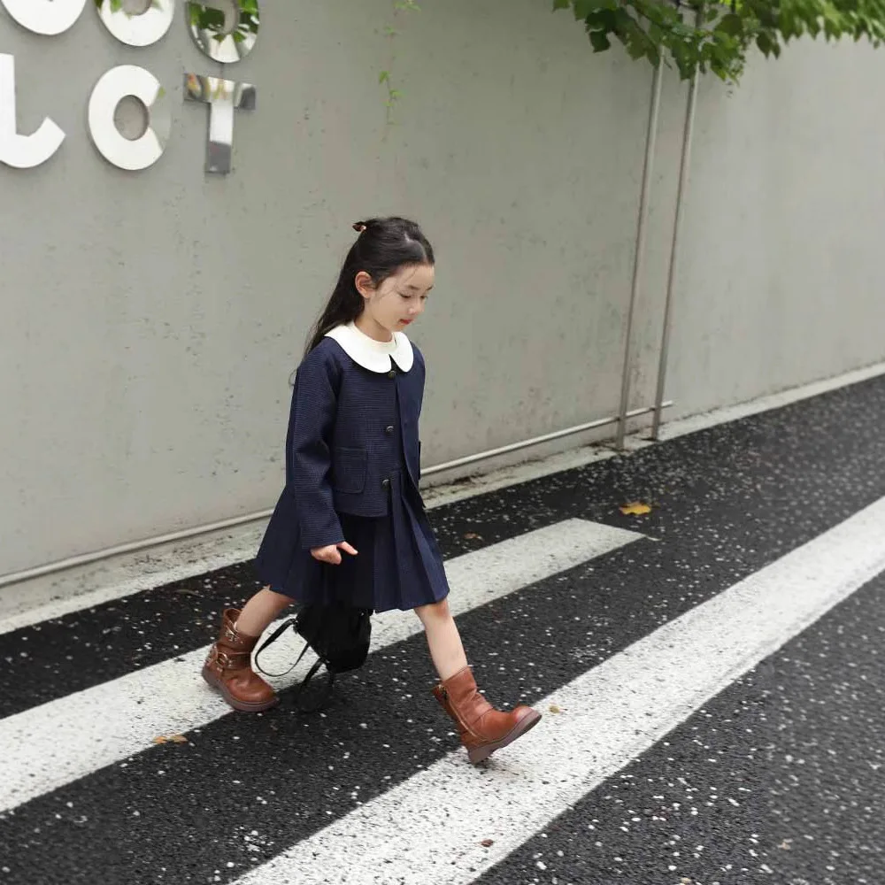 

Комплекты для маленьких девочек, модное платье без рукавов, повседневные пальто, осень 2023, новые детские комплекты из двух предметов в корейском стиле