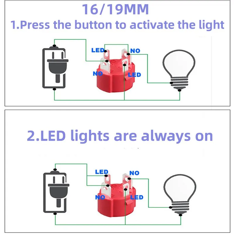 Joli à bouton en métal étanche à courant élevé, LED automobile, Cristal autobloquante, rouge, 10A, 15A, 20A, 16mm, 19mm, 22mm, 5V, 6V, 12V, 24V, 220V