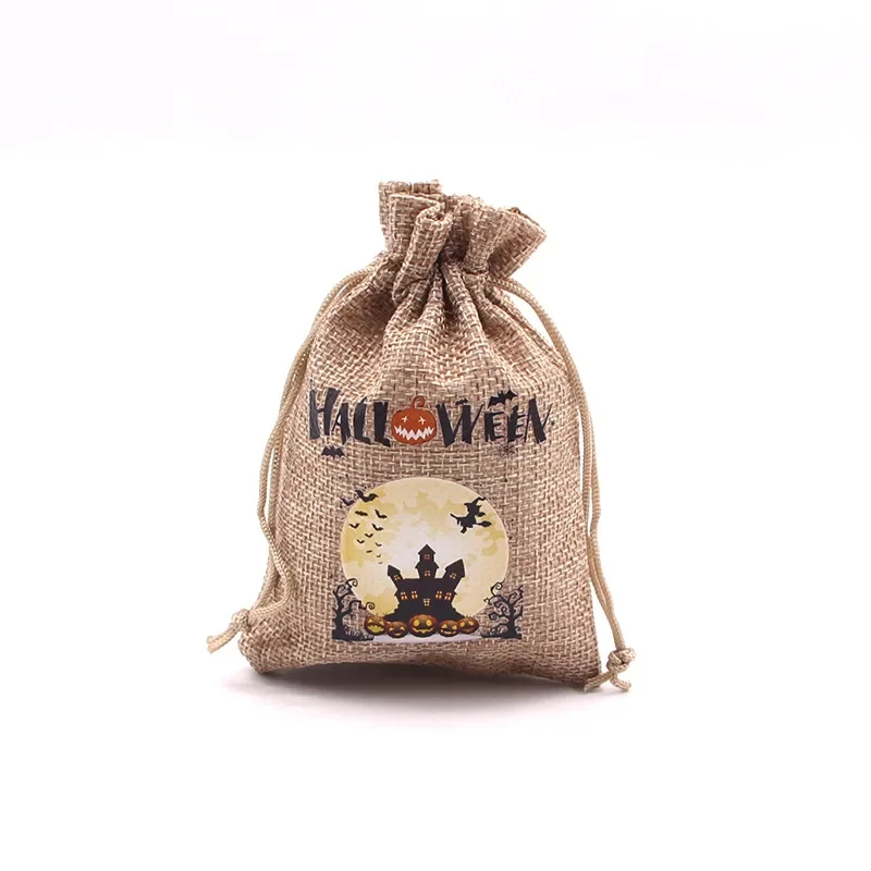 10pcs 13x18cm Happy Halloween Bags Drawstring Small Candy Gift Storage Packaging Kids Trick or Treat Pocket Pouches Party Favors