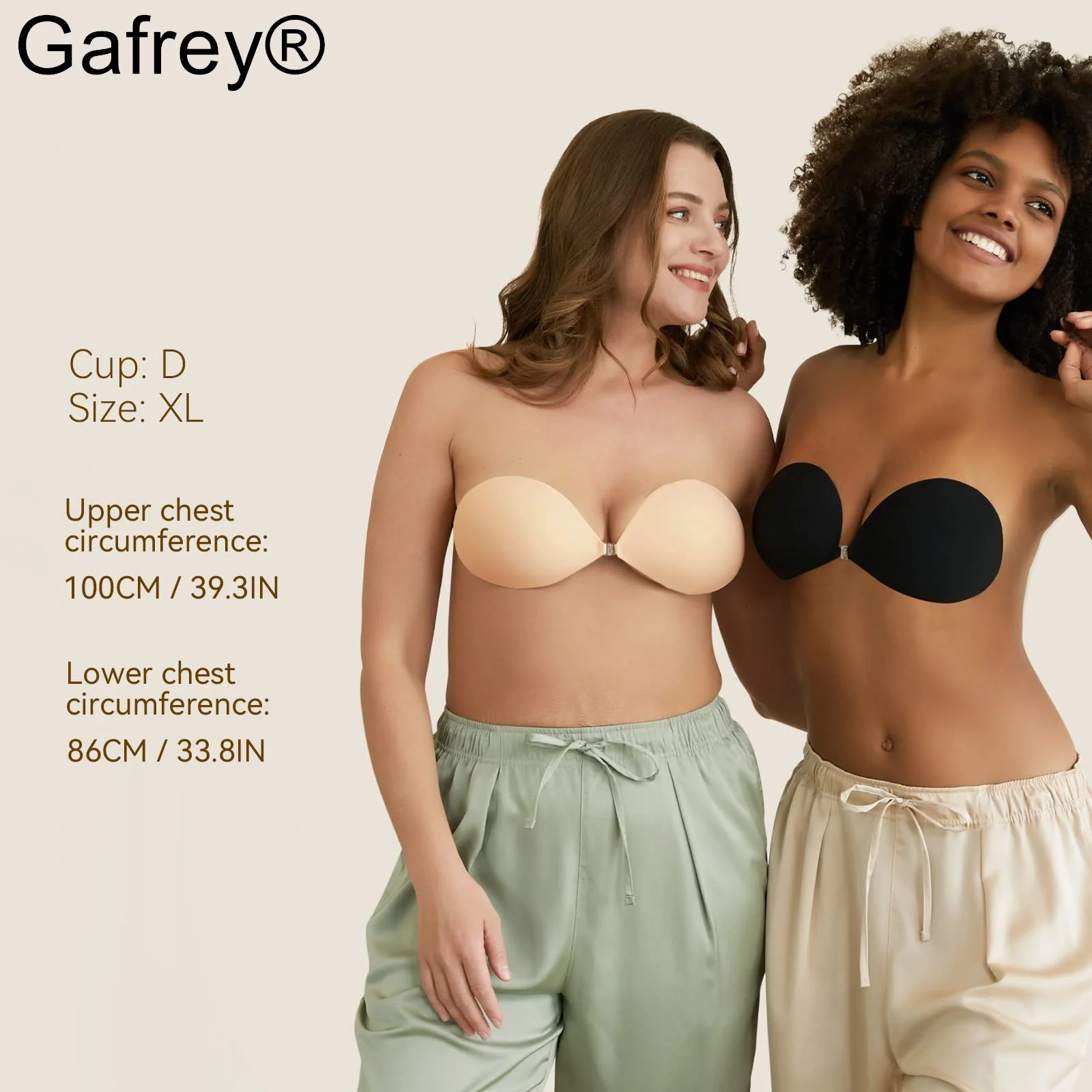 Gafrey-Sujetador adhesivo sin tirantes, sostén Invisible adhesivo de silicona con realce para vestido sin espalda con cubiertas para pezones, color Nude