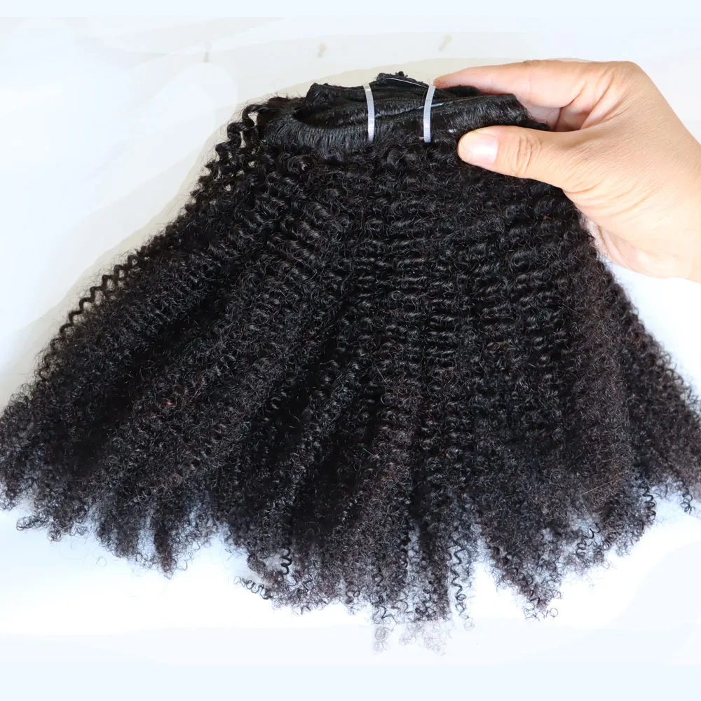KPLYGDG Reale 4C Afro Crespo Riccio Estensioni Dei Capelli Umani Clip In Naturale Nero Vergine Remy Clip In Estensioni Veri Capelli Umani