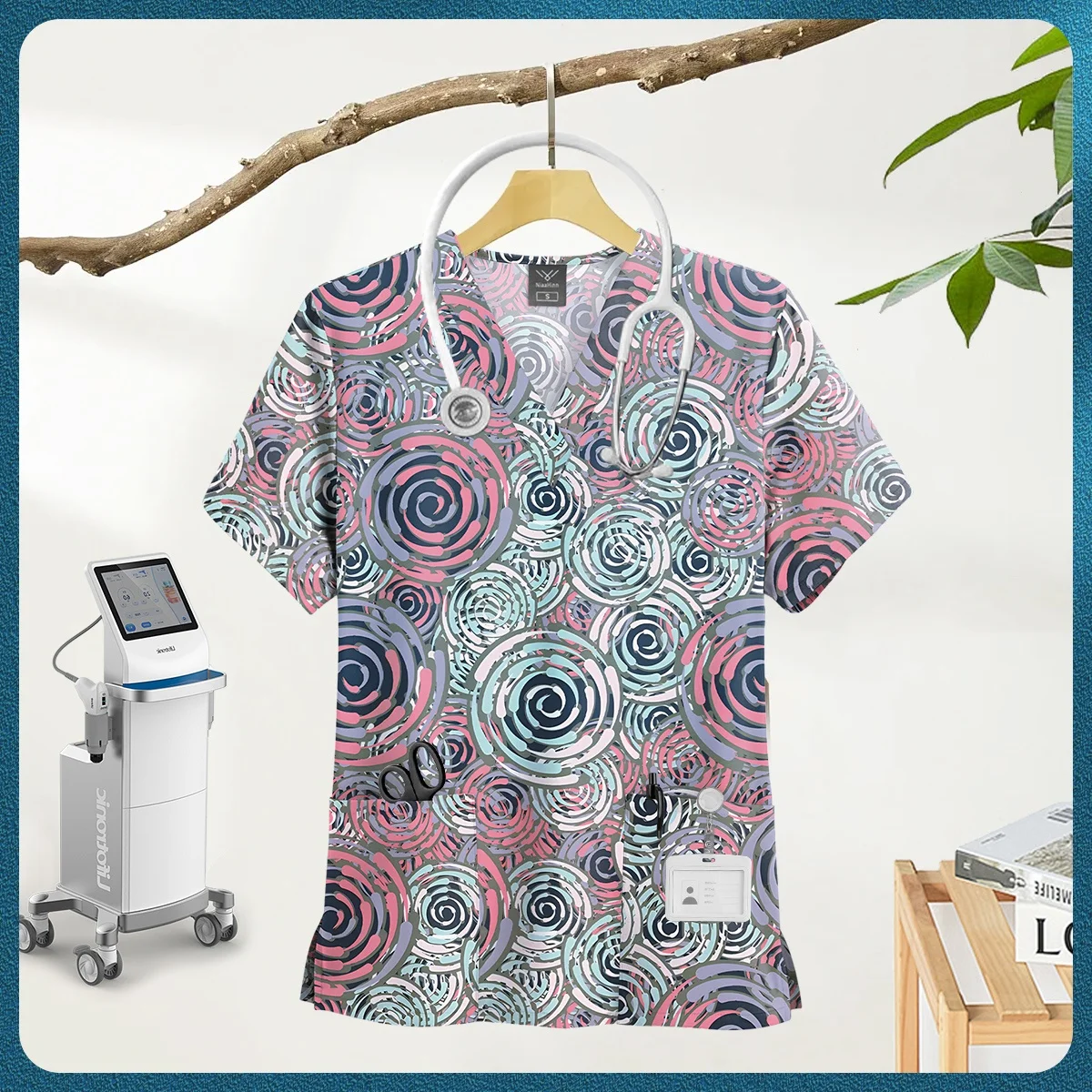 Damen-Stillkleidung, hochwertiges Oberteil mit Cartoon-Print, Krankenschwester-Zubehör, Krankenhaus-Arzt, medizinische Uniform, Arbeitsoberteile für Schönheitssalons