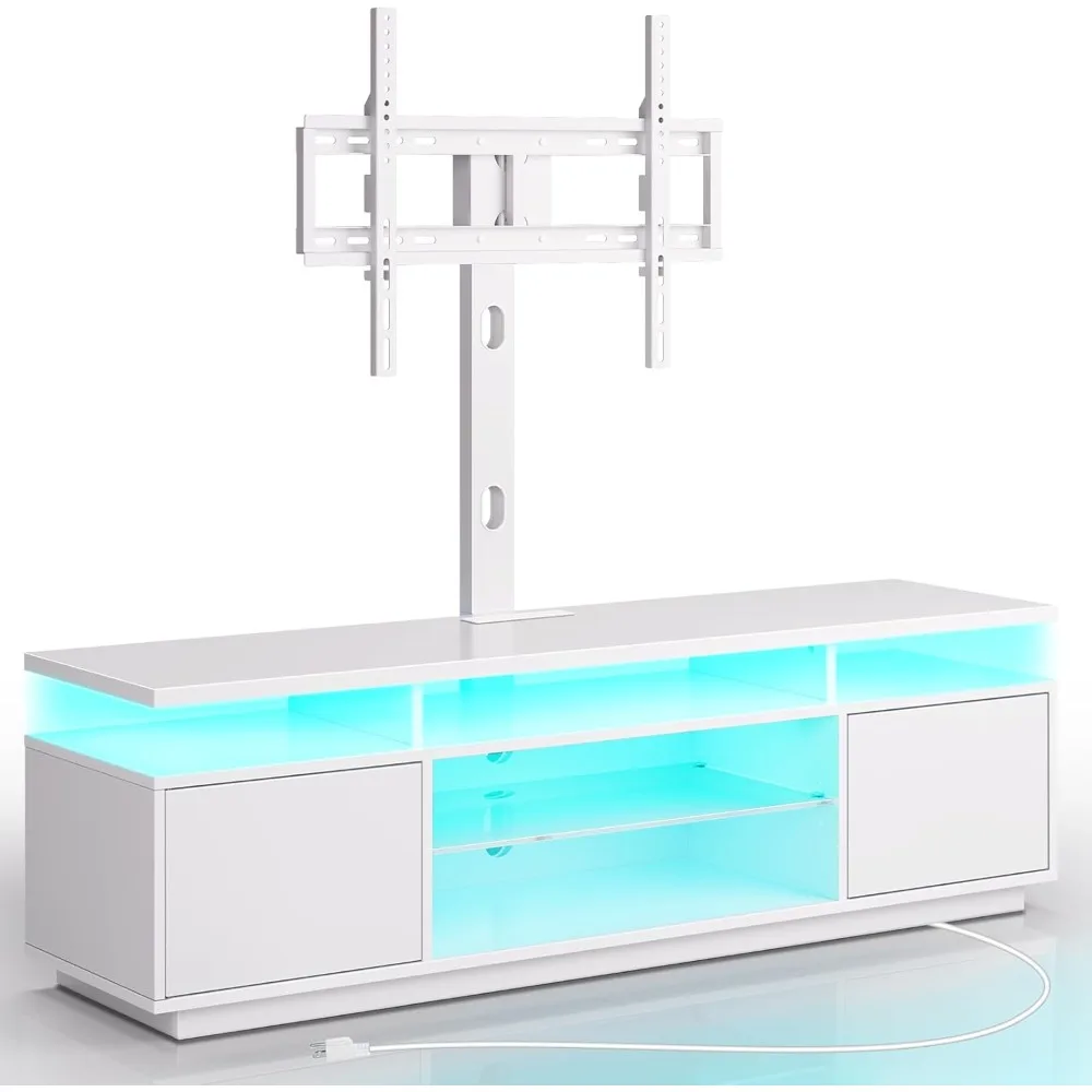 

TV Stand with Mount and Power Outlet 51.2", Swivel TV Stand Mount for 32/45/55/60/65/70 inch TVs, Height Adjustable Modern Ente