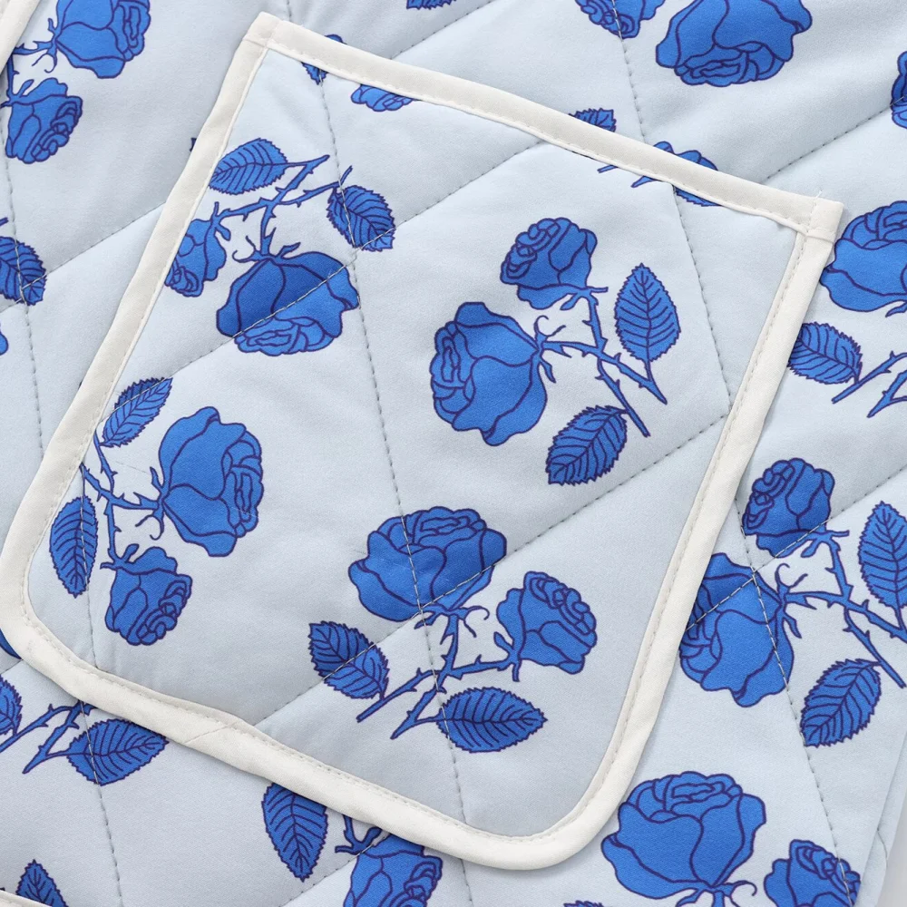 Lose Damenjacke mit Rundhalsausschnitt, langen Ärmeln, Knopftaschen, bedruckte neue warme Herbst- und Winterjacke