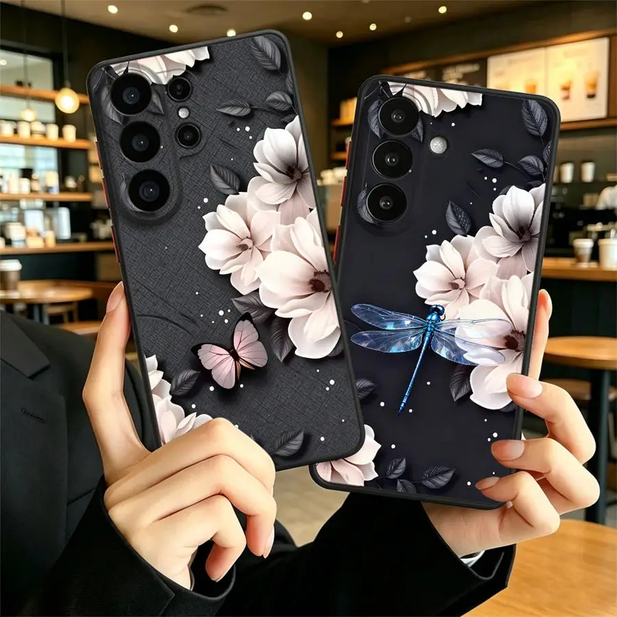 Libellen-Blumen-Handyhülle für Samsung Galaxy S26 S21 S22 S20 FE S24 Plus Note 20 Ultra 10+ S23 FE S25 Ultra