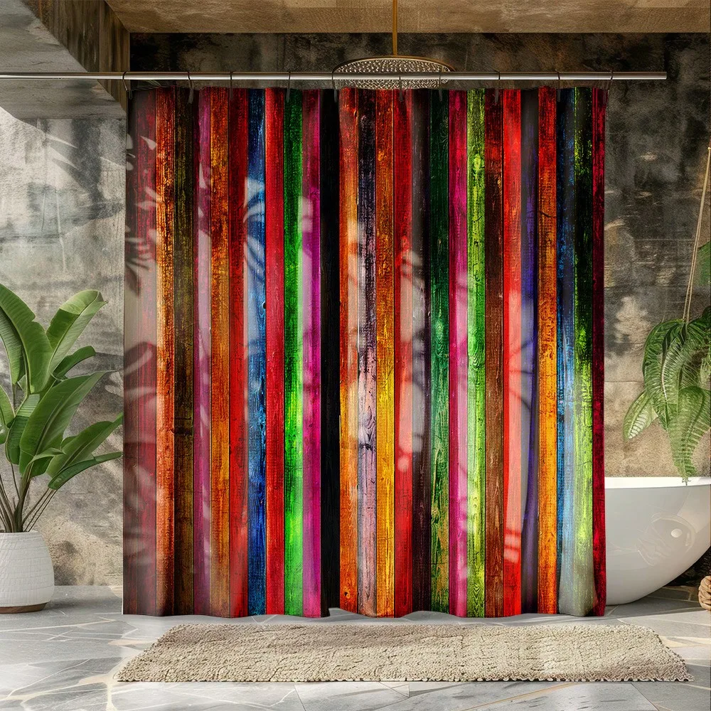 

Яркая деревянная занавеска для душа: красочный дизайн, мягкая ткань и деревенская вибрация для вашей уютной ванной комнаты.