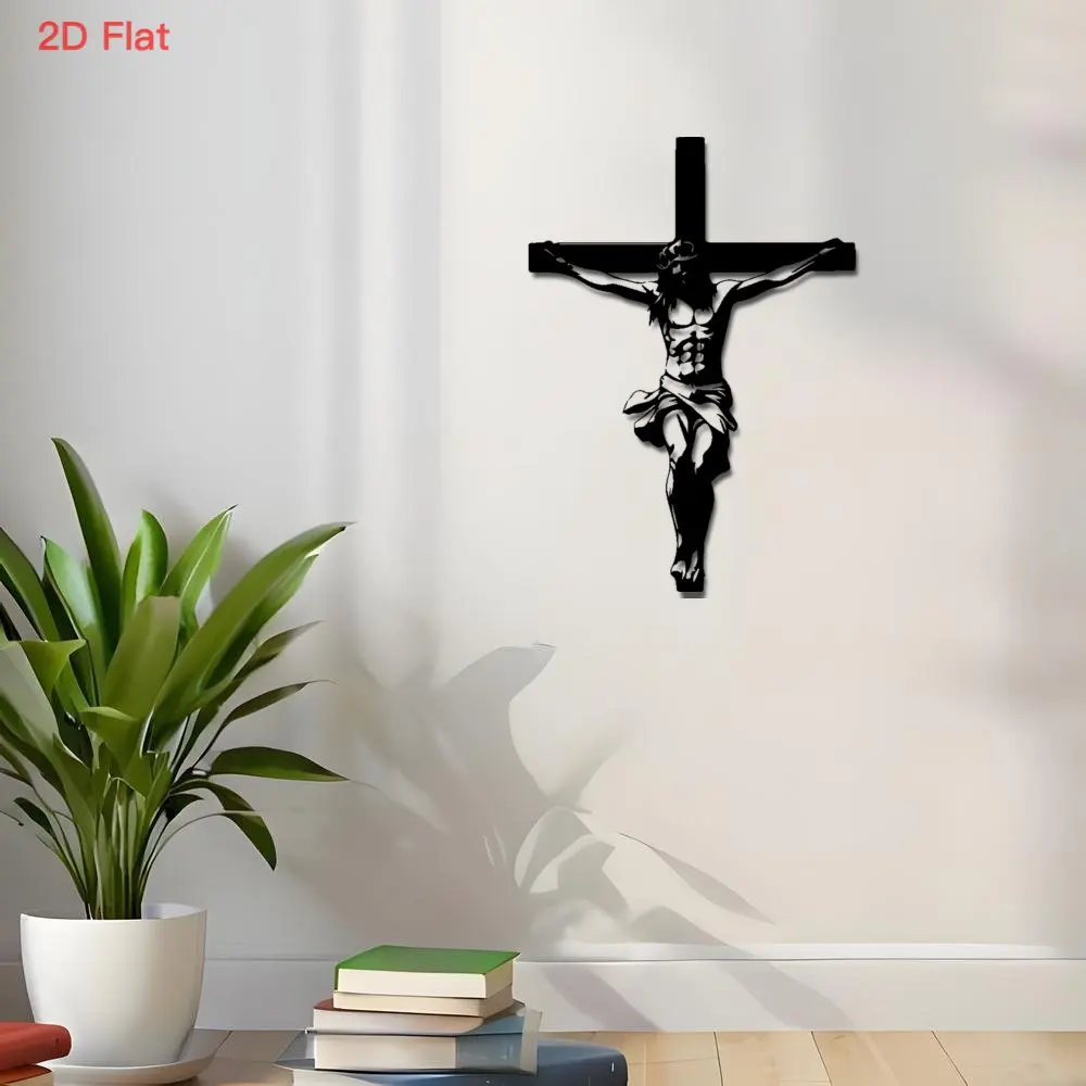 Brand 2D Flat Jesus on the Cross Metal Wall Art,Religious Crucifixion Silhouette for Church Chapel Prayer Room Decor