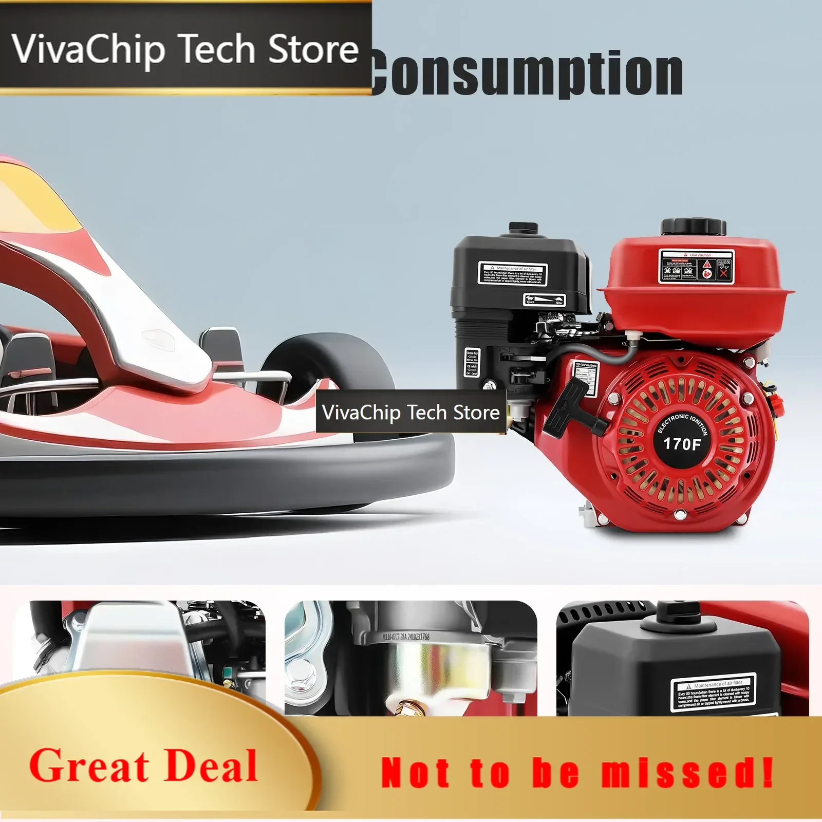 VivaCT212cc  4 Stroke Engine Single Cylinder Air-Cooled Motor with Large Fuel Tank for Go Kart Log Splitter Lawnmowers