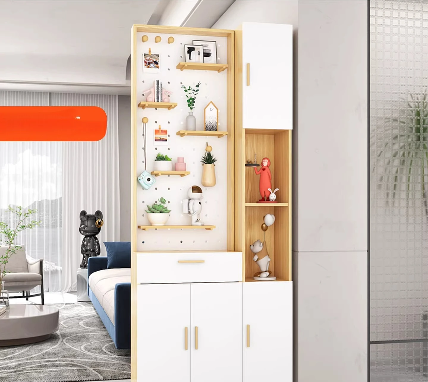 Screen partition living room simple modern entry door solid wood facing the door double-sided entrance cabinet hole board