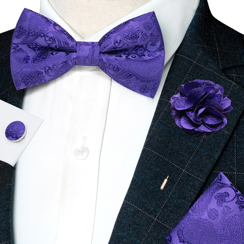 Champagner-Seiden-Jacquard-Paisley-Fliege für Herren, Brosche, Einstecktuch, Manschettenknöpfe-Set, vorgebundene Fliege mit Schmetterlingsknoten für Männer, Hochzeit, Geschäft – Detail 40