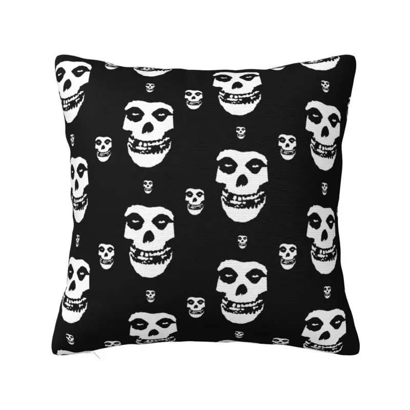 Funda de cojín personalizada de lujo con diseño de cara de calavera Misfits de banda Rock Punk para sofá, funda de almohada de Metal pesado de poliéster