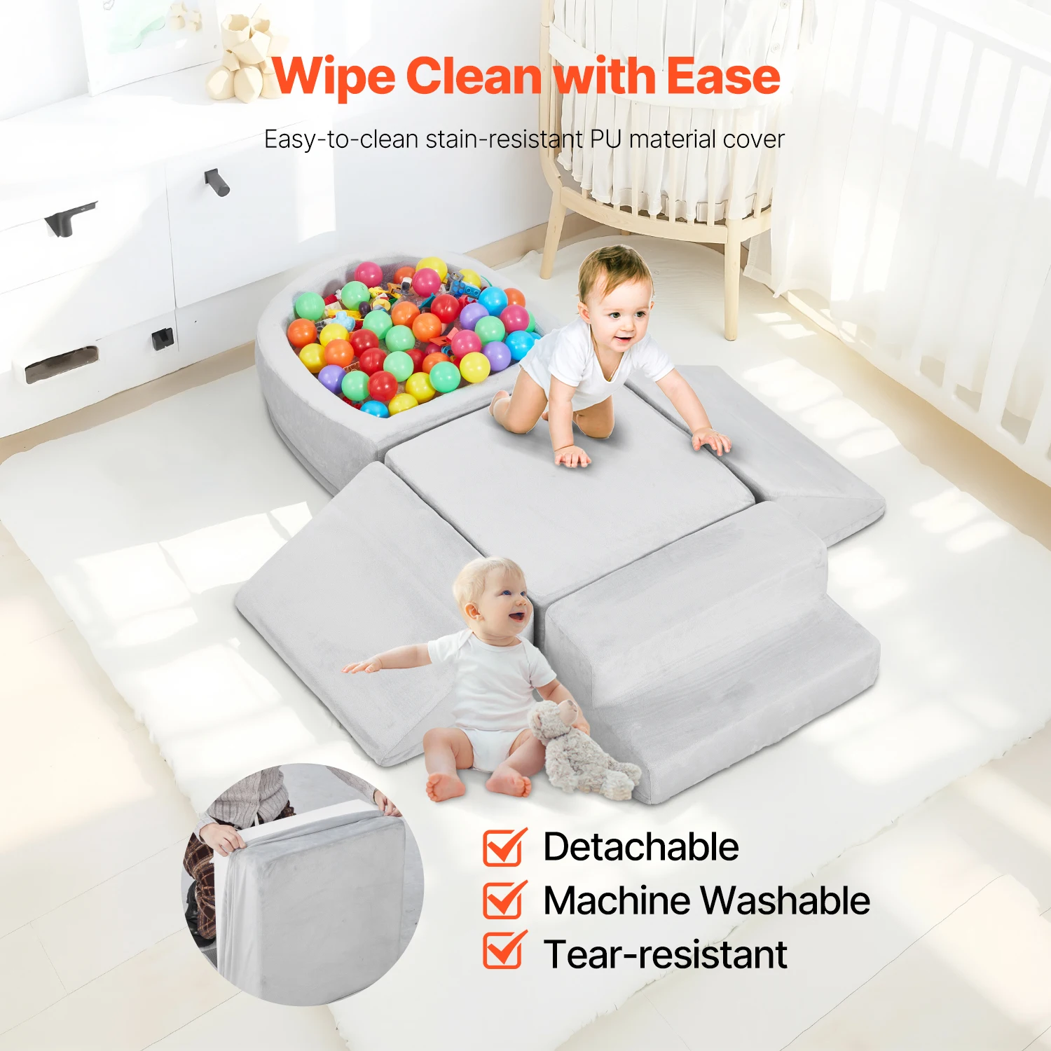 SucceBuy 5 PCS Blocos de Escalada de Espuma para Bebês Brinquedos com Poço de Bola Crianças Conjunto de Atividade de Escalada Interior e Crawl para Crianças engatinhando