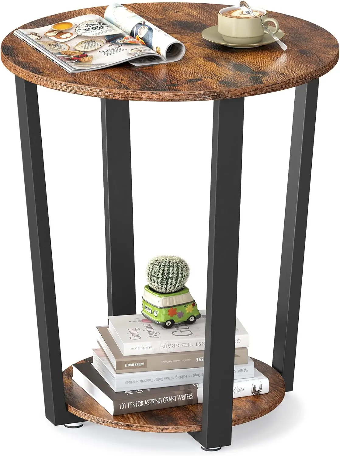 

Round Side End Table, 2-Tier Accent Bedside Table with Storage Shelf, Easy Assembly, Nightstand for Small Spaces, Living Room