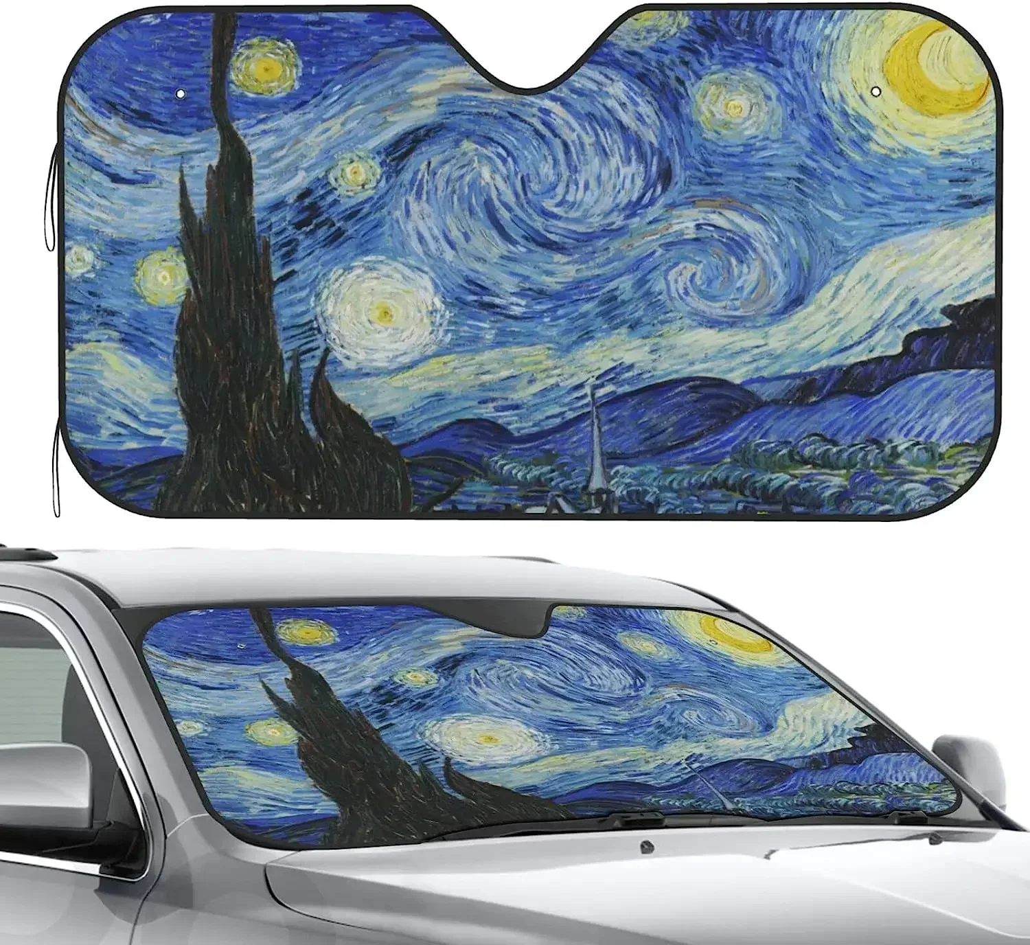 Pare-soleil de voiture pliable nuit étoilée, pare-soleil mignon et drôle par Vincent Van Gogh pour voiture camion SUV blocs